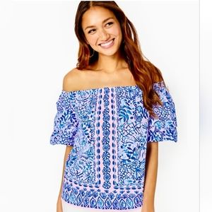 Lilly Pulitzer Calla Lilly Pink High Tides Good Vibes Frankee Off Shoulder XL